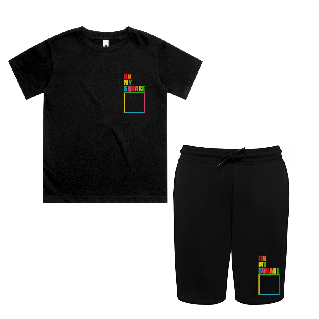 ON MY SQUARE Shorts Set - Black & Multicoloured